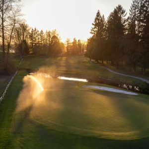 Drone Shot Hole 9 Green Sunset